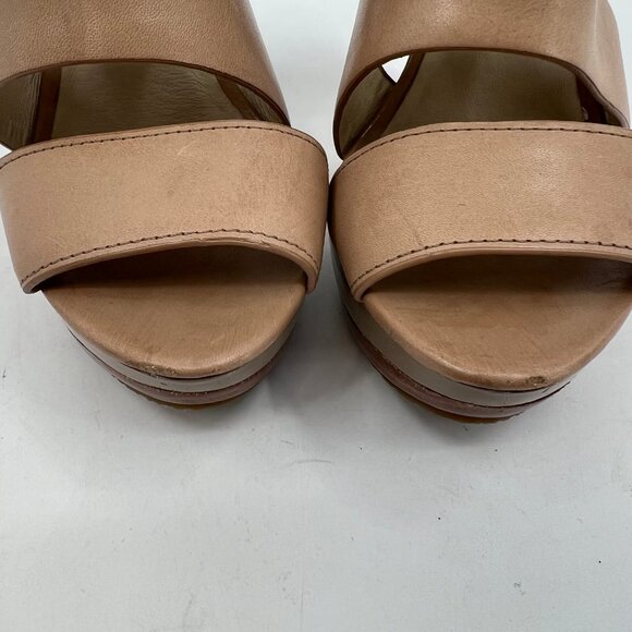 Michael Kors Tan Carla Ultra-High Peep Toe Platform Heels | Size 6.5 - Picture 11 of 11